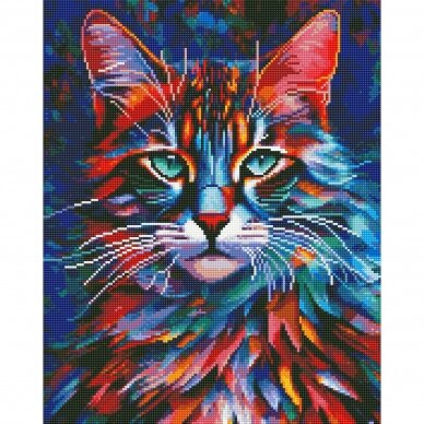 Multi-colored cat 40*50 cm (round diamonds)