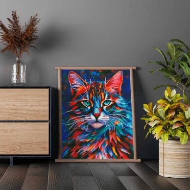 Multi-colored cat 40*50 cm (round diamonds) 1