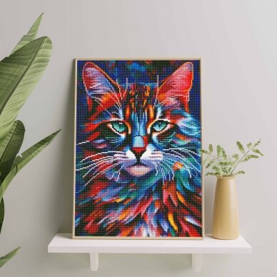 Multi-colored cat 40*50 cm (round diamonds) 2