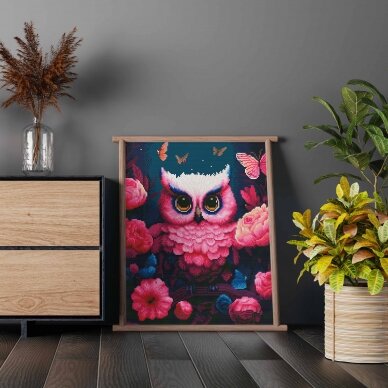 Pink owl 40*50 cm (round diamonds) 1