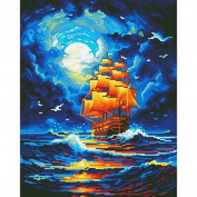 Ship and moon 40*50 cm (round diamonds)