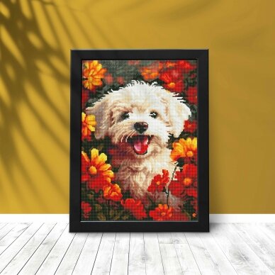 Puppy in flowers 40*50 cm (round diamonds) 2