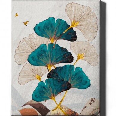 White and blue flowers (Golden paint) 40x50 cm