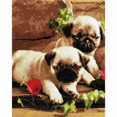 Pugs and flowers 40*50 cm (square diamonds)