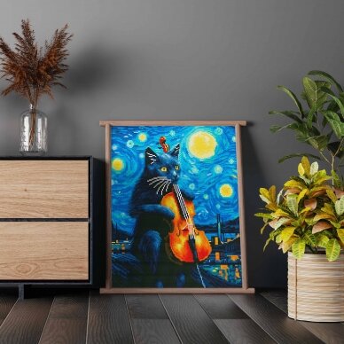 Cat and violin 40*50 cm (round diamonds) 1