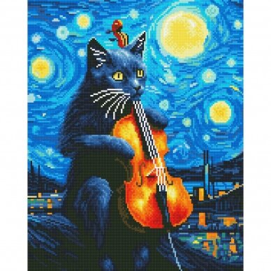 Cat and violin 40*50 cm (round diamonds)