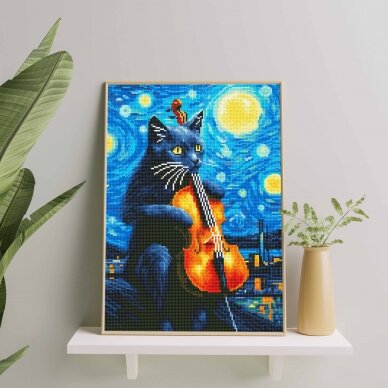 Cat and violin 40*50 cm (round diamonds) 2