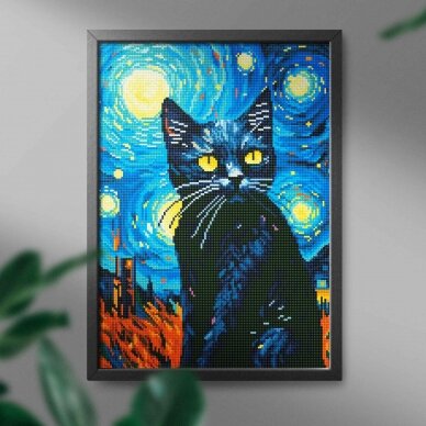 Night cat 40*50 cm (round diamonds) 2