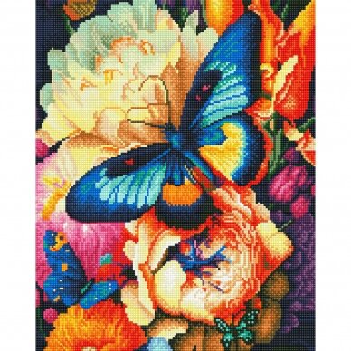 Butterfly on flowers 40*50 cm (round diamonds)